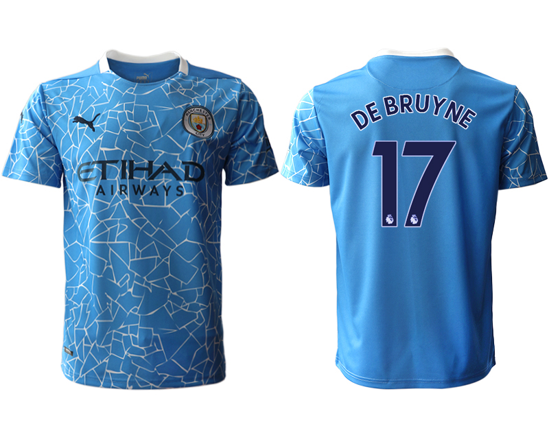Men 2020-2021 club Manchester City home aaa version #17 blue Soccer Jerseys->manchester city jersey->Soccer Club Jersey